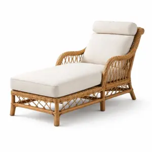 Chaise longue en rotin avec coussins en coton 195x75x90 cm