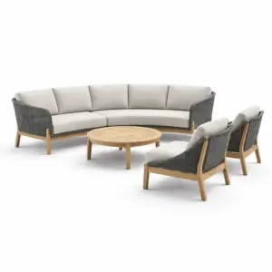 Ensemble de canapés d'extérieur en résine tressée avec structure en teck 4 pièces